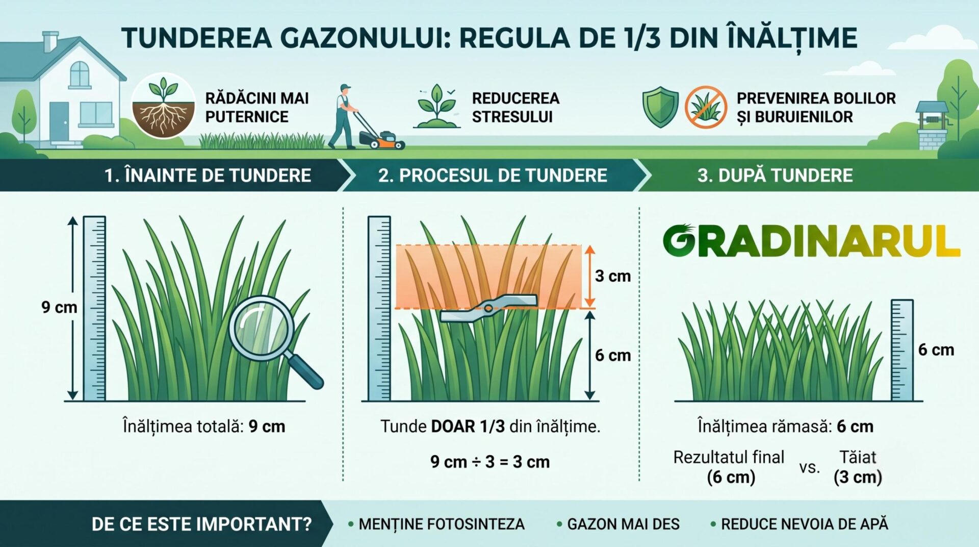 tunderea corecta a gazonului - o treime din fir